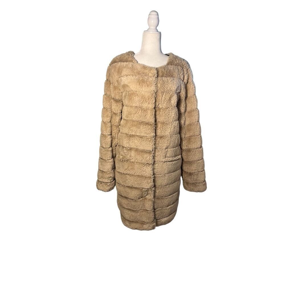 Guess tan faux fur 3/4 length  coat - M